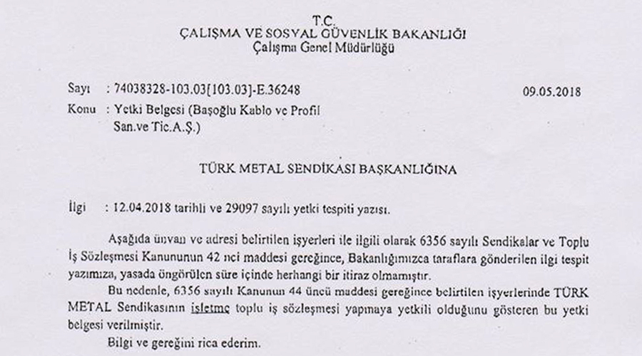 BAŞOĞLU KABLO DA ZAFER METAL EMEKÇİLERİNİN!