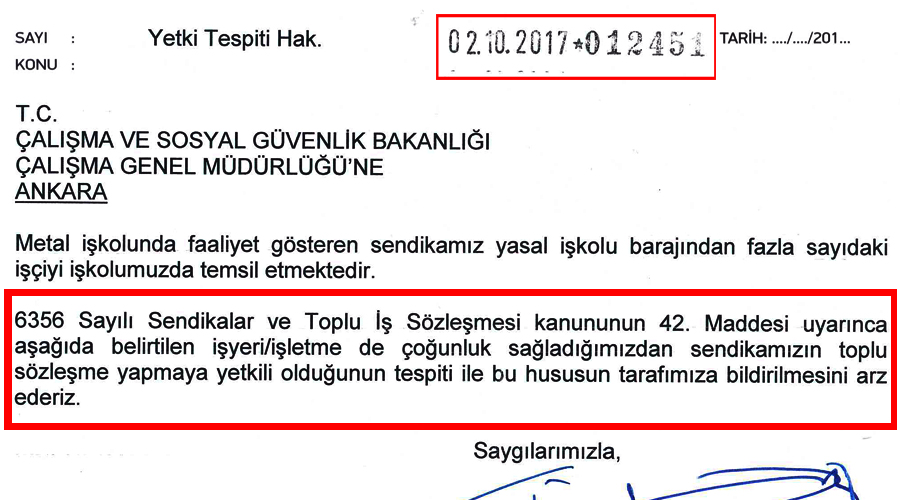 KAREL’DE YETKİ TESPİTİ İÇİN ÇSGB’YE BAŞVURDUK